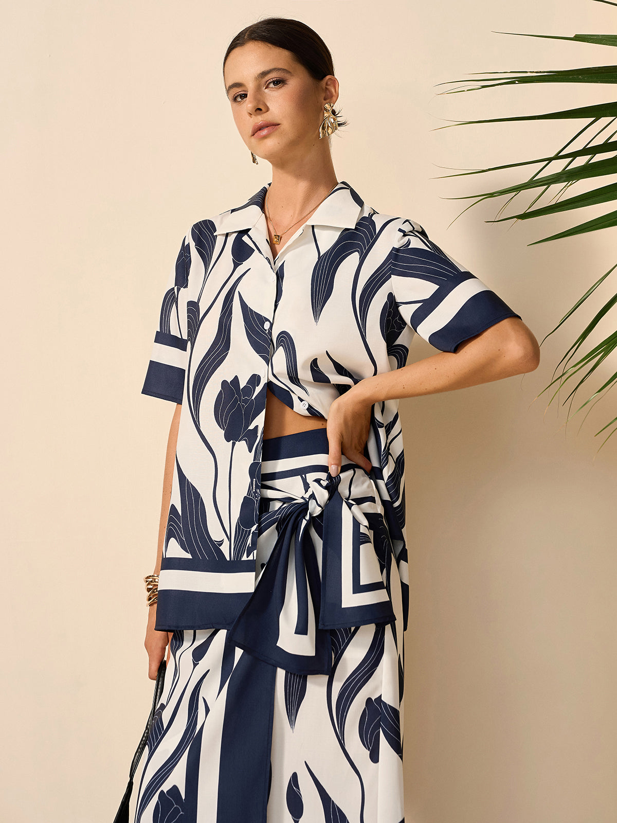 Floral Print Semi-Sheer Button-Up Shirt