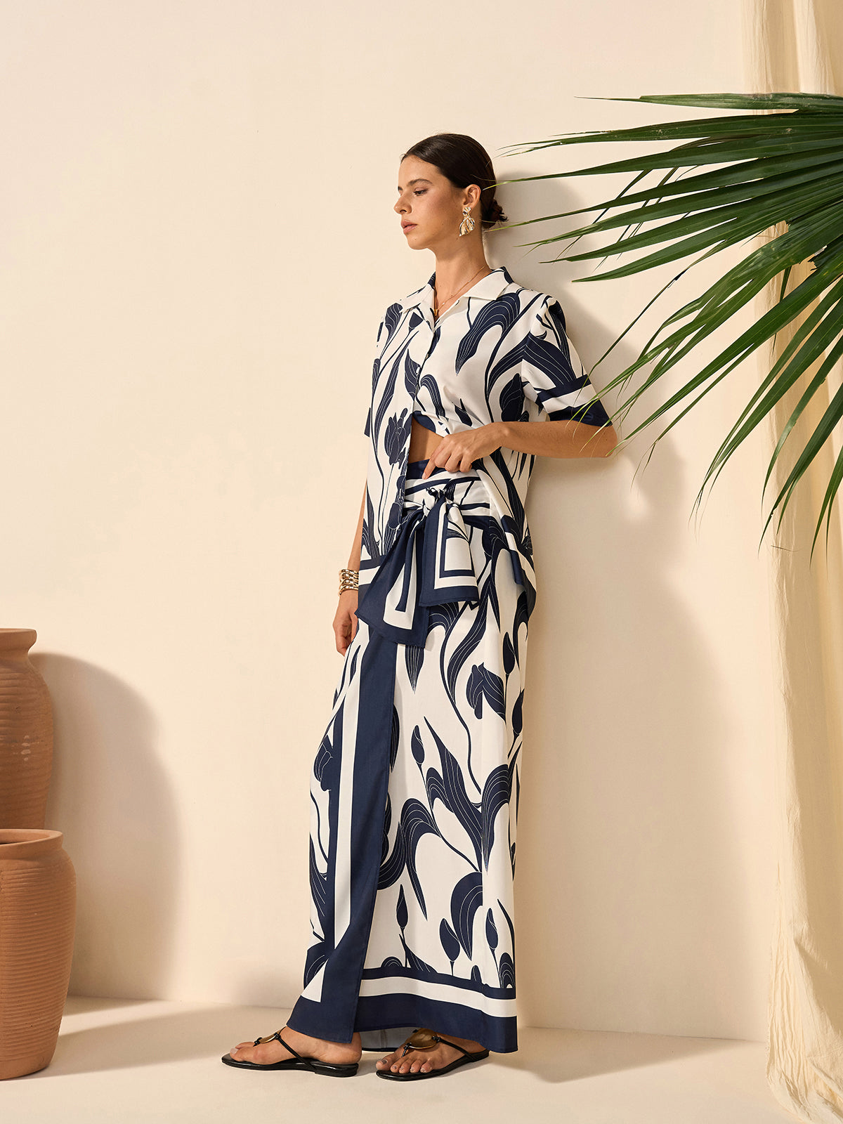 Floral Print Semi-Sheer Button-Up Shirt