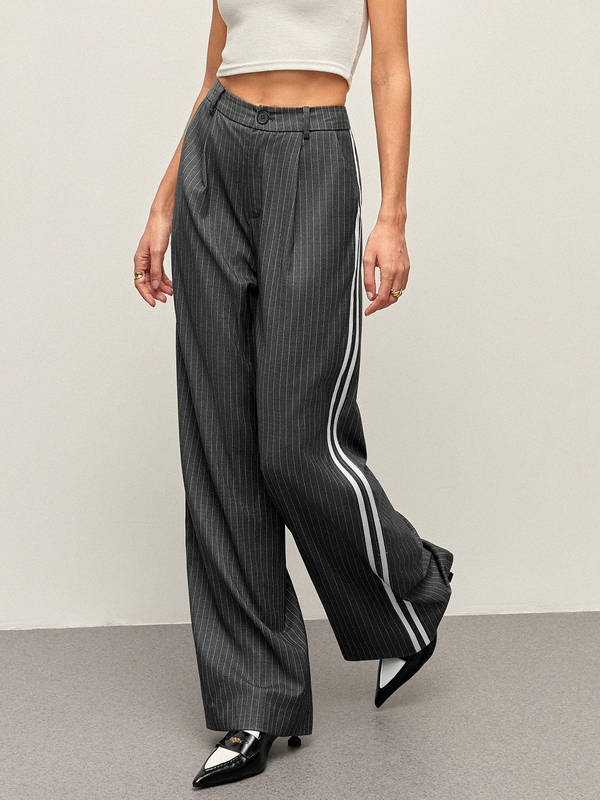 Pantalon à panneaux rayés taille mi-haute