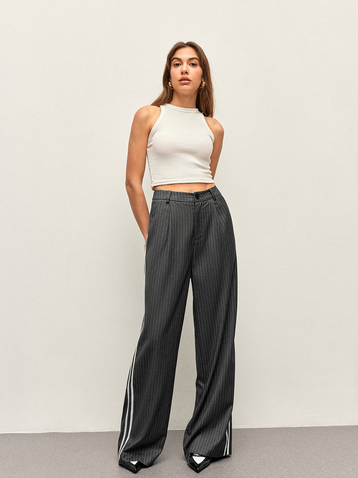 Pantalon à panneaux rayés taille mi-haute
