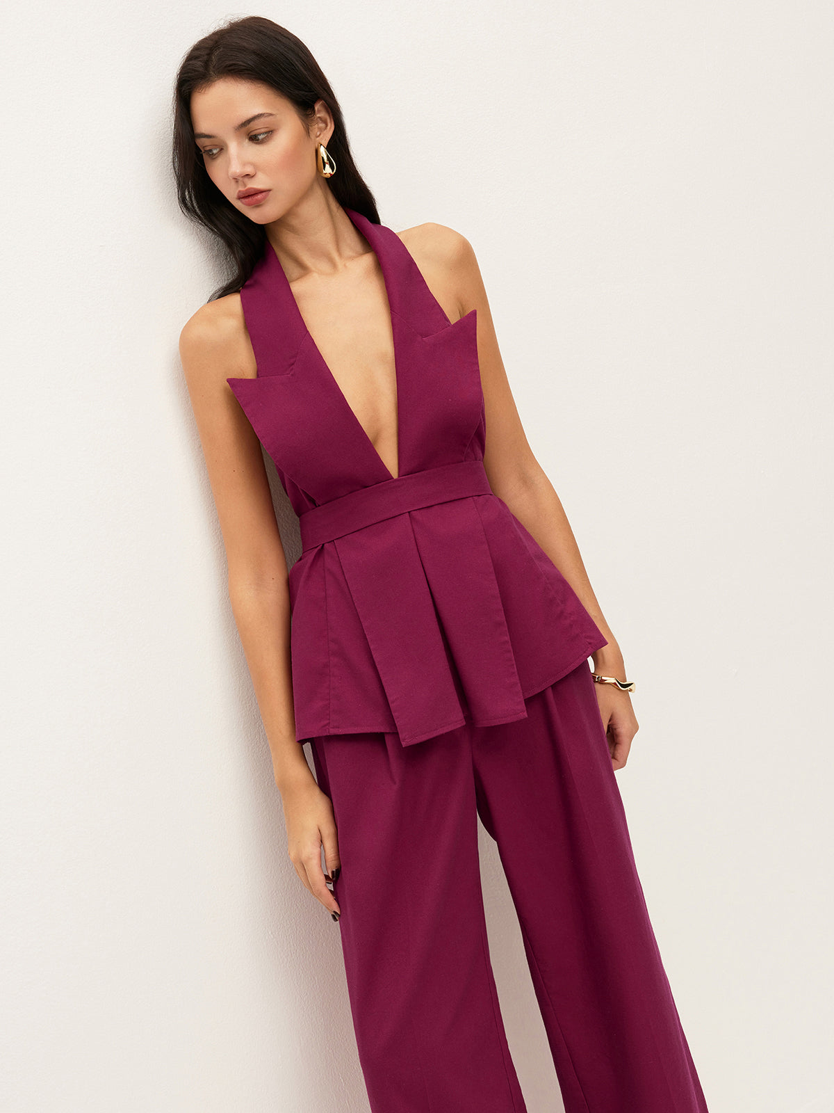 Ensemble pantalon à bretelles et ceinture, avec poches