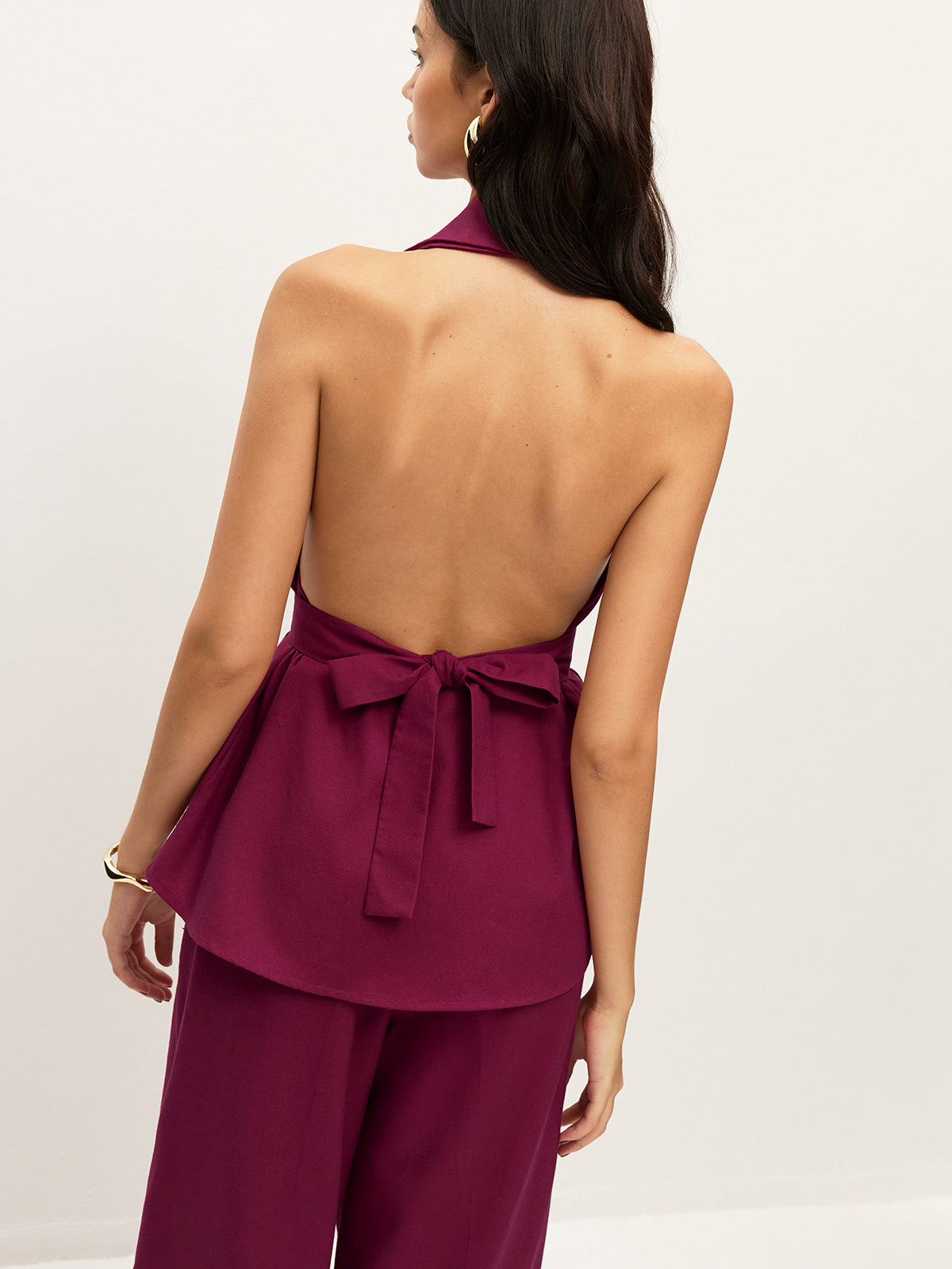 Halter Neck Belted Pocketed Pants Set