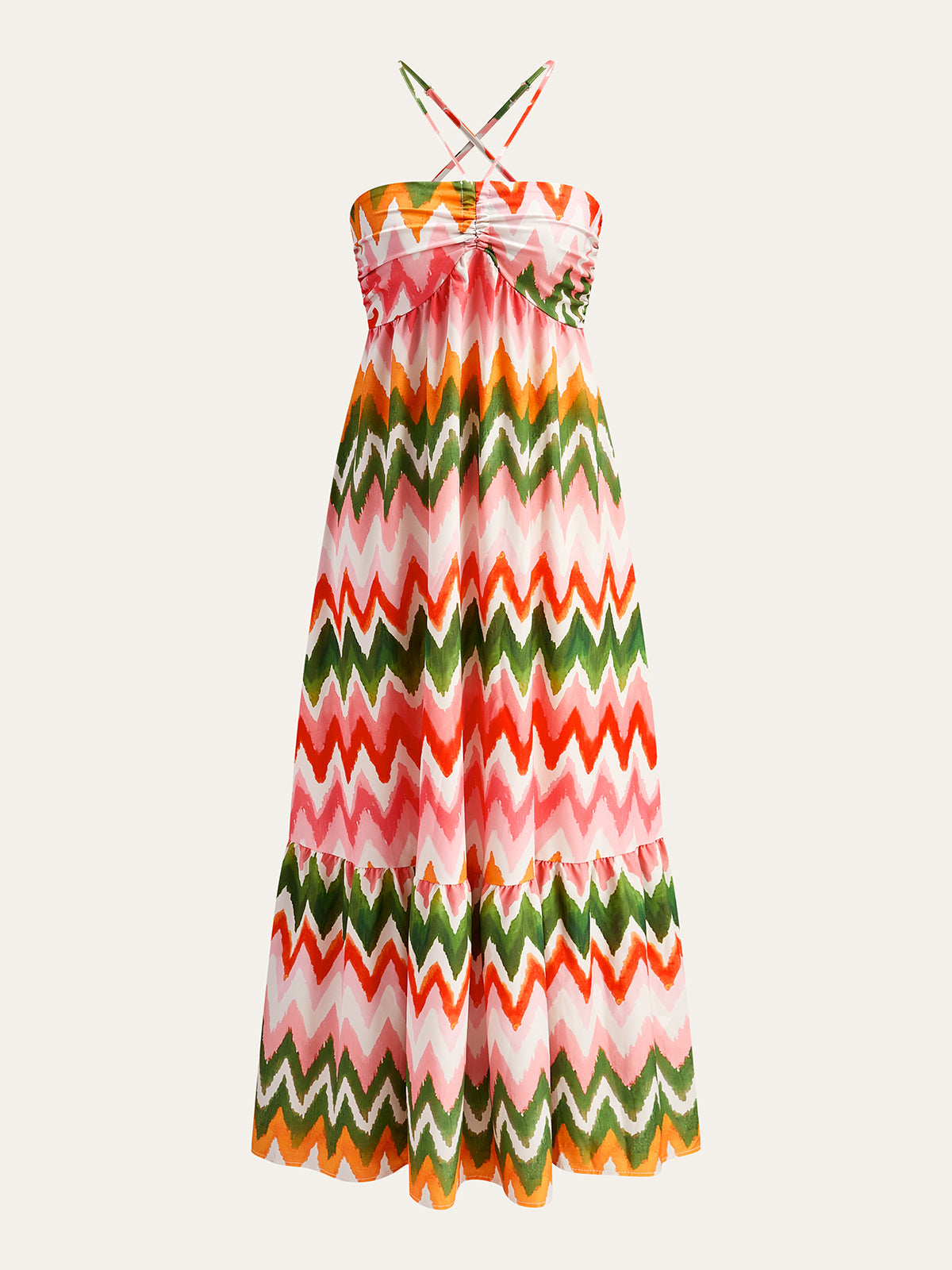 Robe bustier froncée à imprimé zigzag
