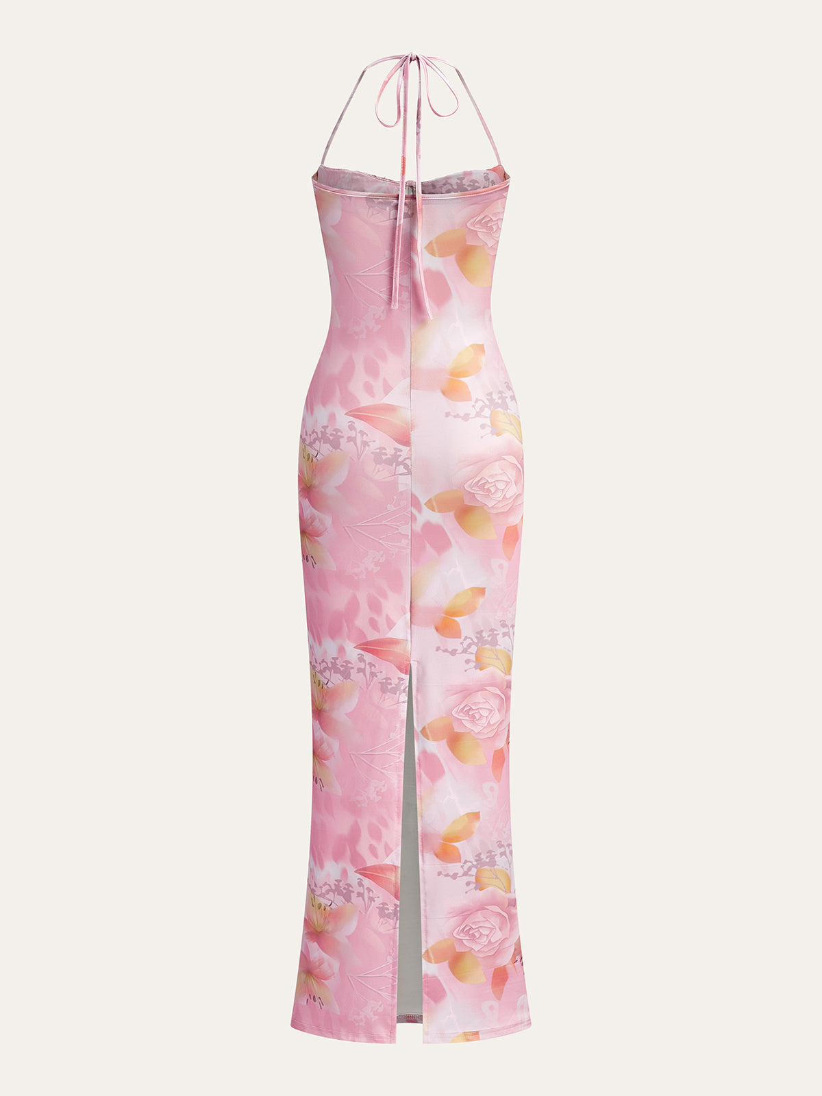 Floral Print Halter Dress With Corset Detail