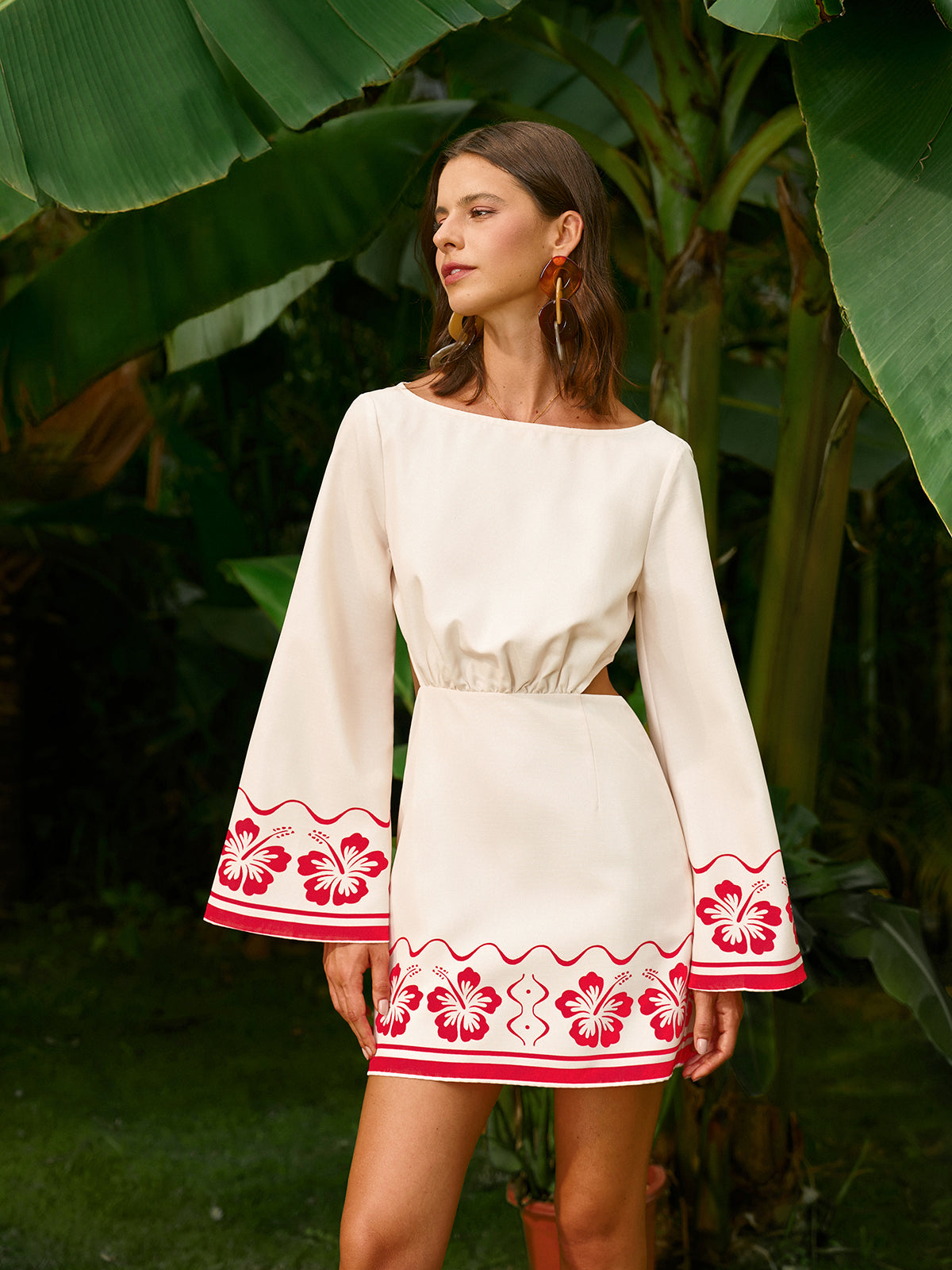 Floral Embroidered Backless Tie Dress