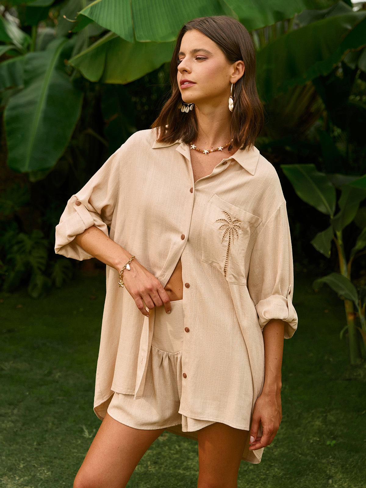 Embroidered Detail Shorts Set