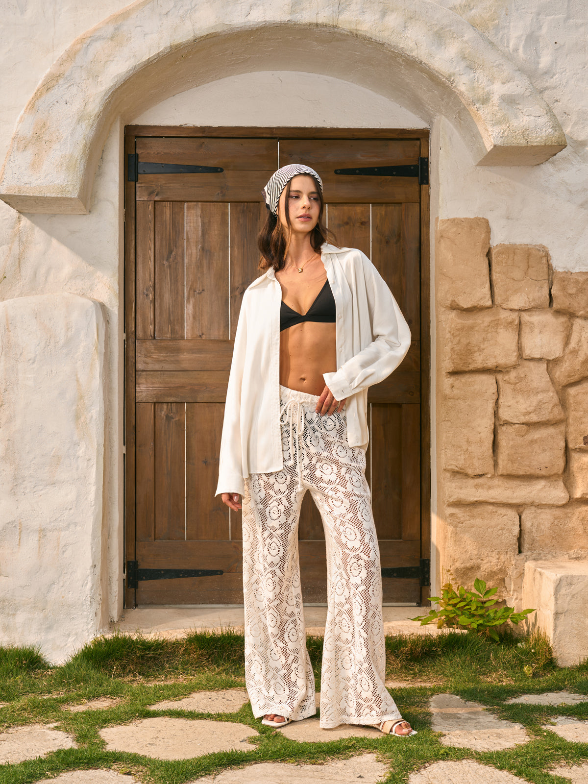 Pantalon transparent à cordon et taille mi-haute