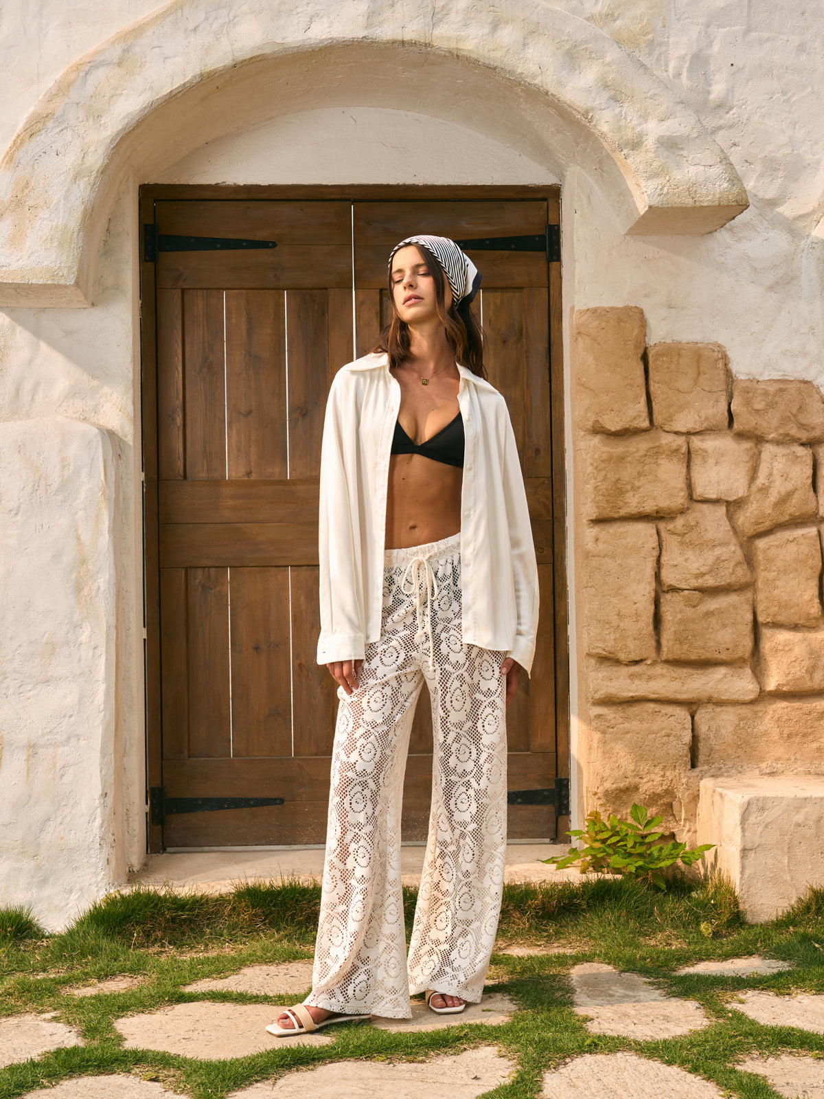 Pantalon transparent à cordon et taille mi-haute