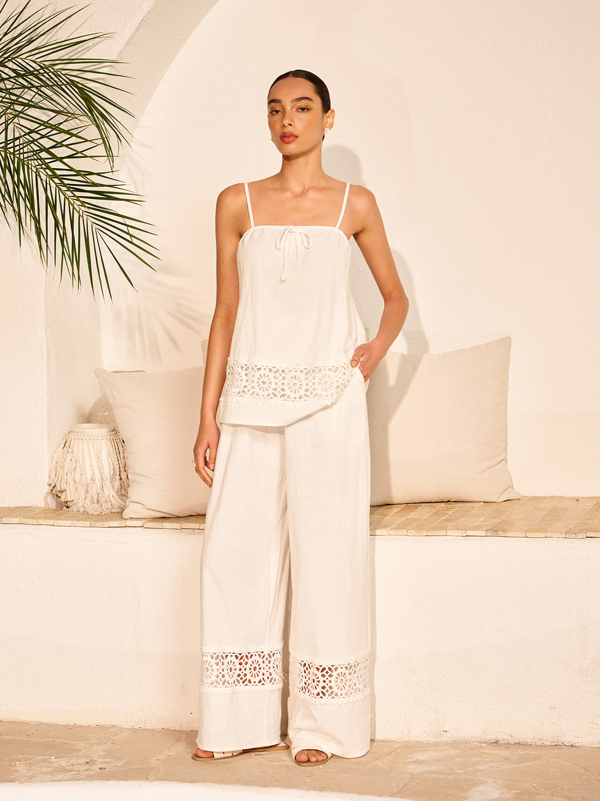 Cotton Pants Set With Lace Panels
