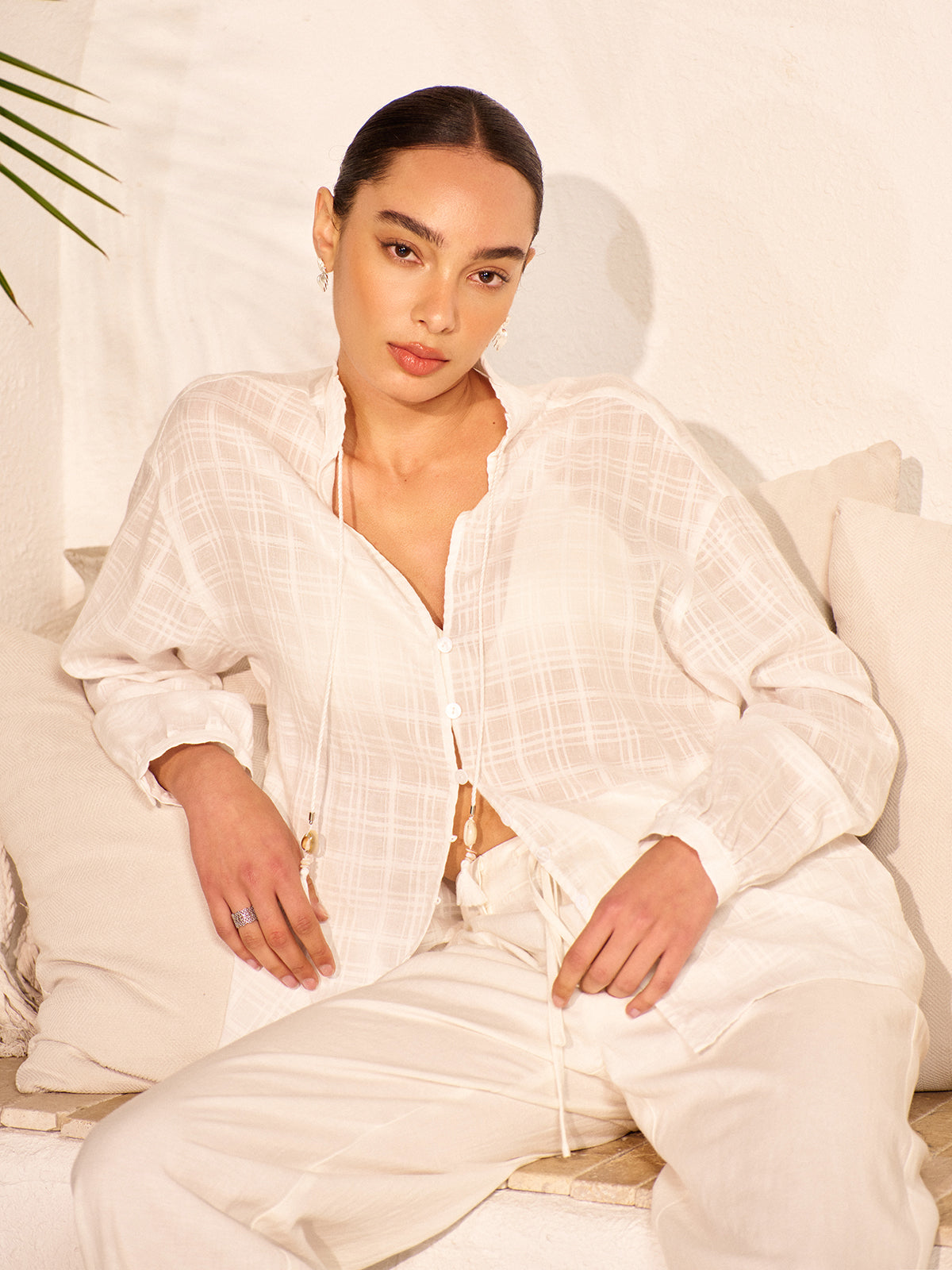 Semi-Sheer Tassel Tie Shirt