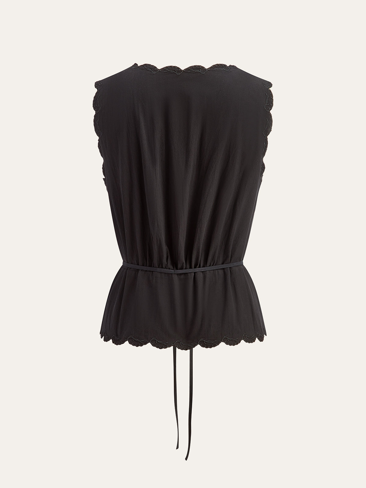 Lace-Trim Scalloped Button-Up Top