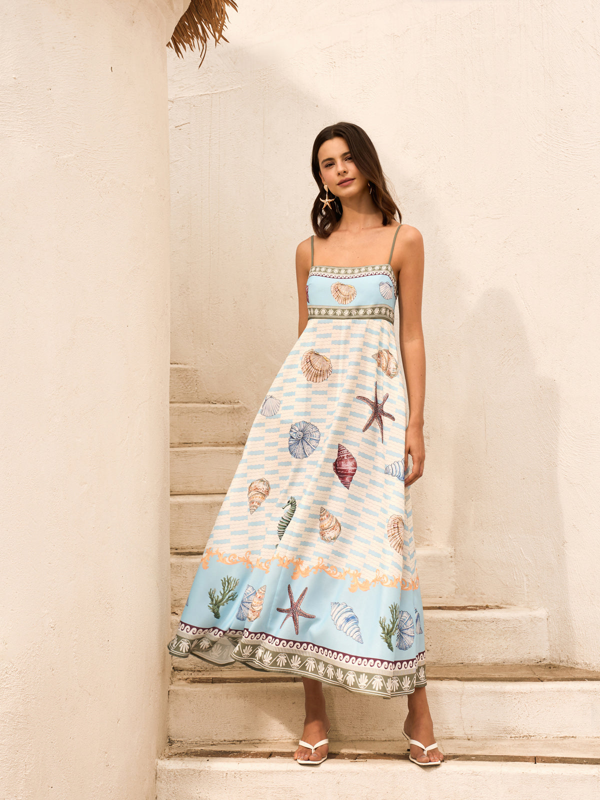 Robe-débardeur imprimée coquillage avec poches
