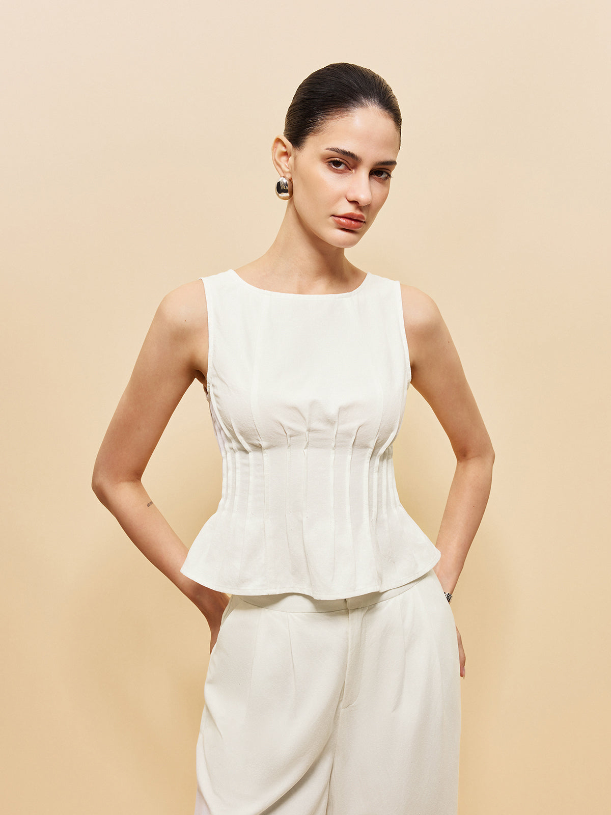 Peplum Top With Wide-Leg Pants Set