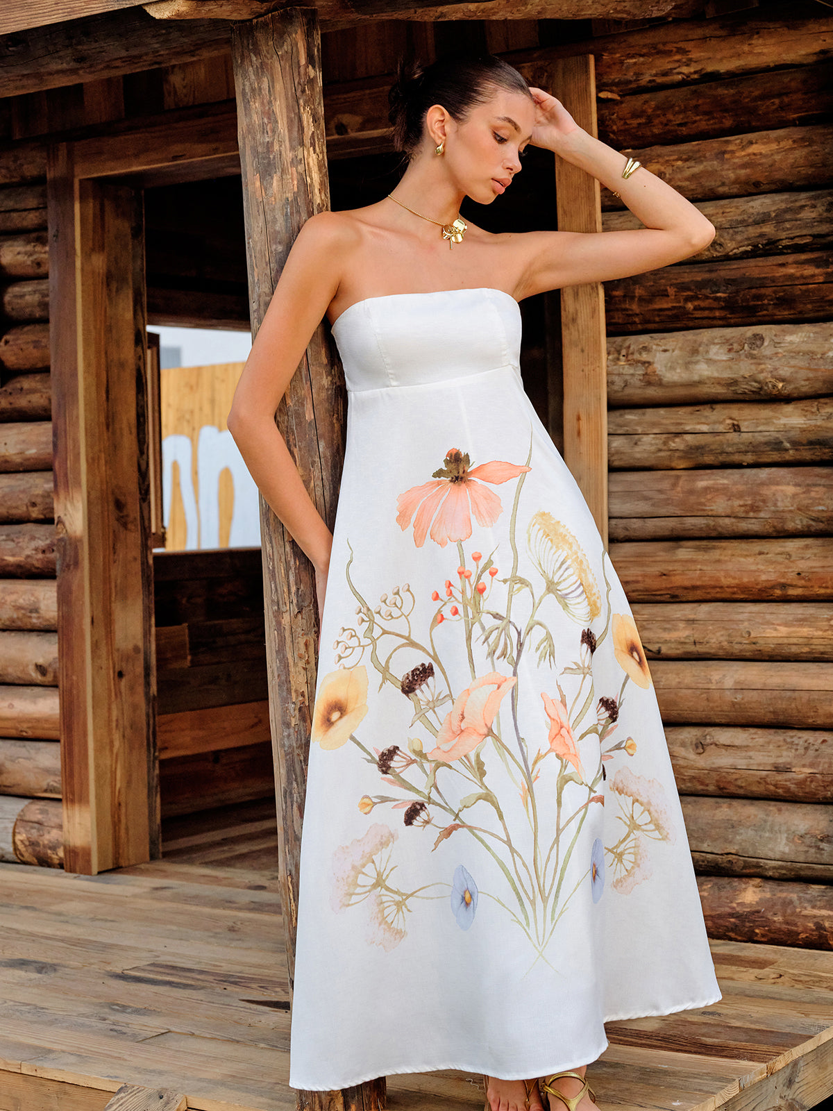 Strapless Floral Print Dress
