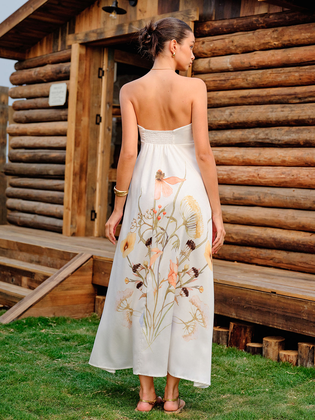 Strapless Floral Print Dress