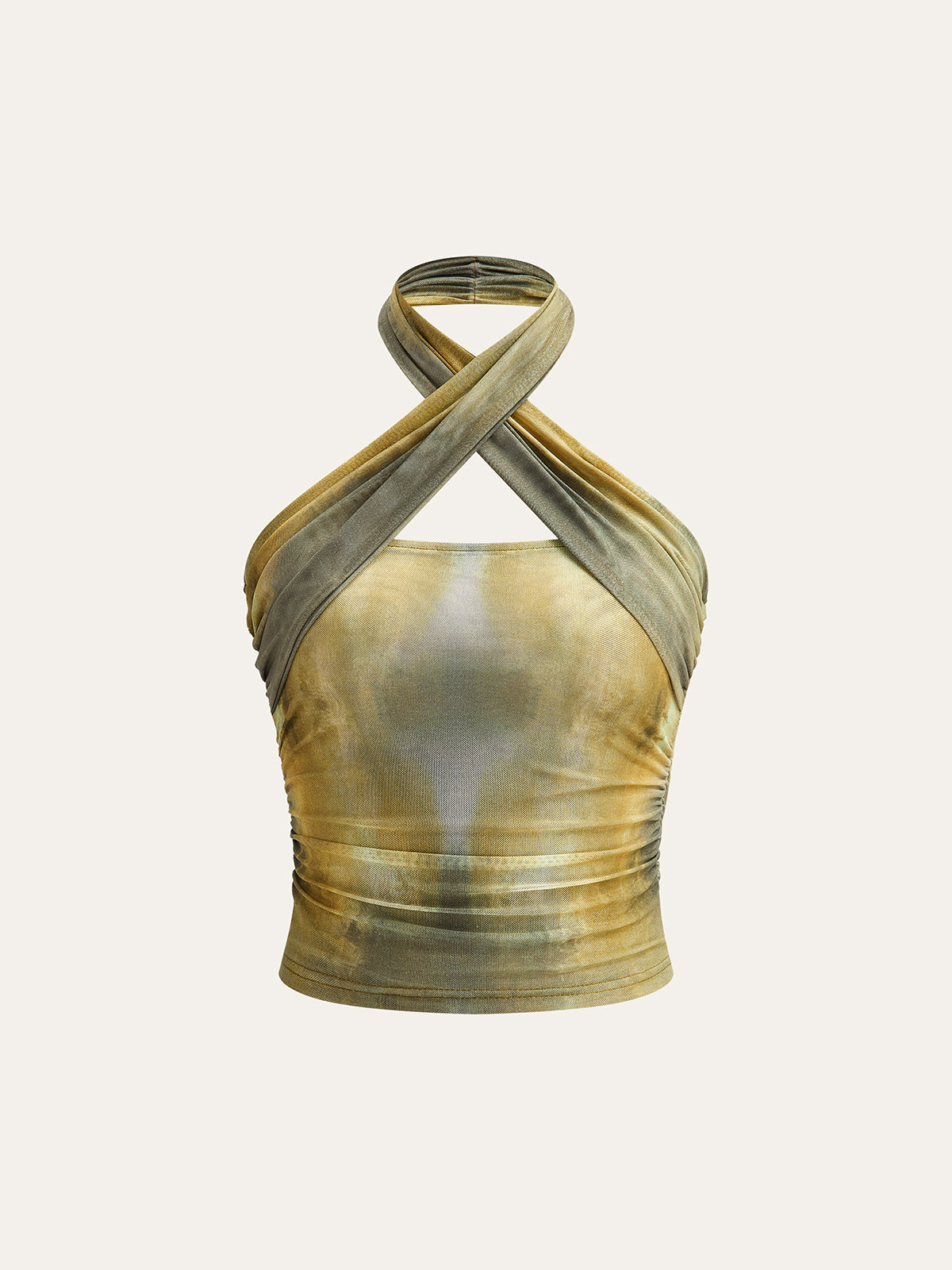 Neckholder-Top aus Netzstoff mit Batikmuster