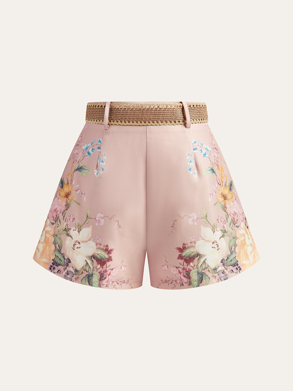 Shorts ceinturés à imprimé floral