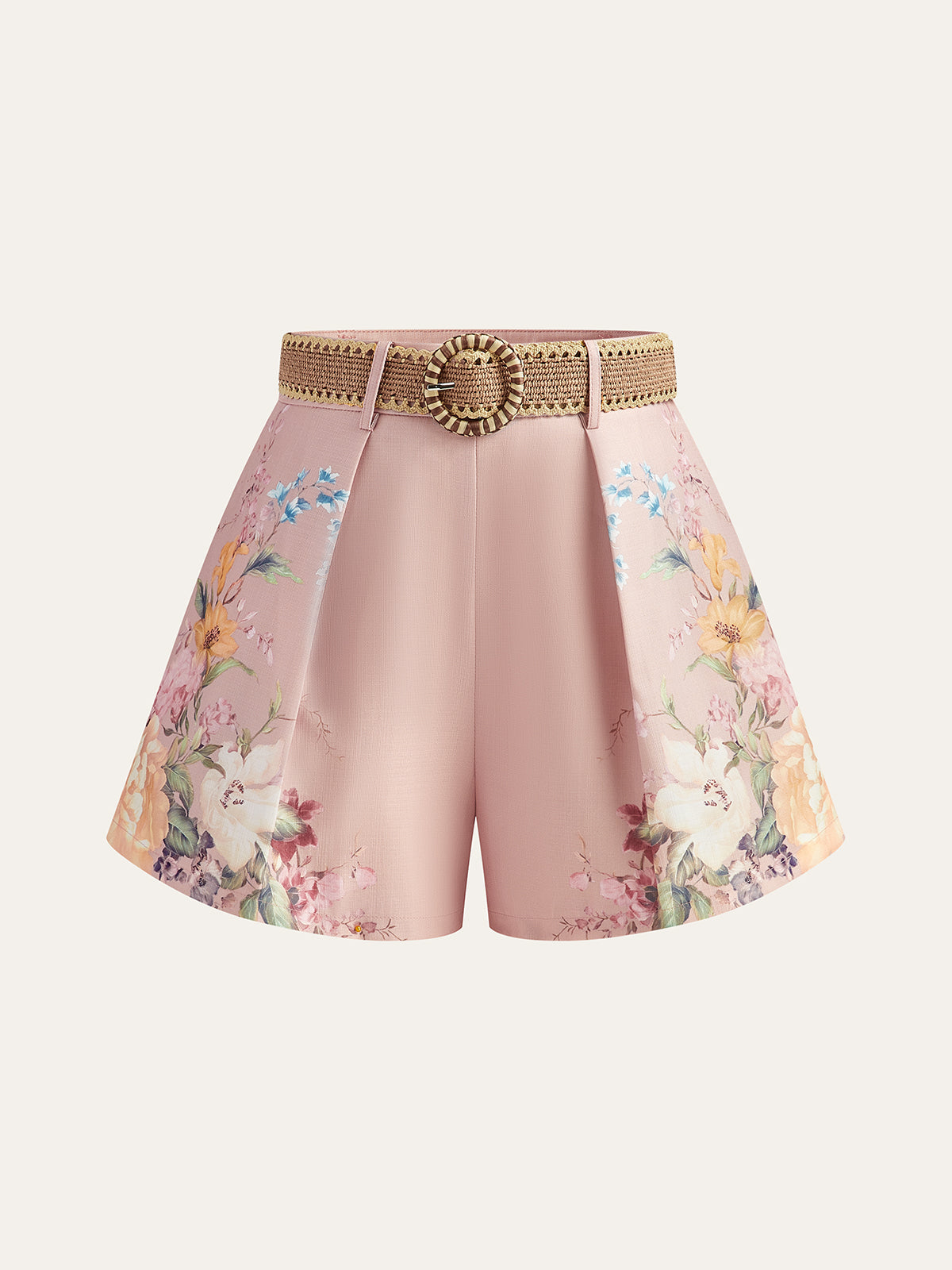 Shorts ceinturés à imprimé floral