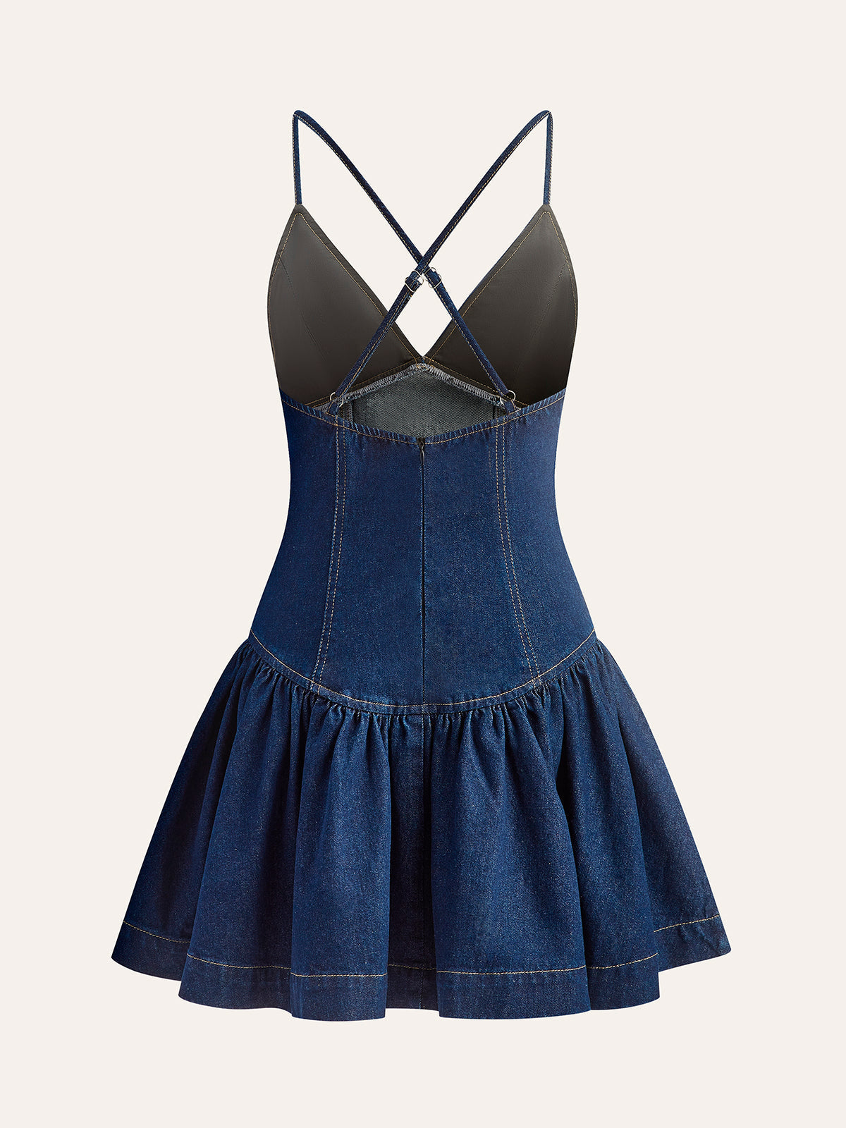 Denim-Kleid mit überkreuztem Rückenausschnitt und ausgestelltem Saum