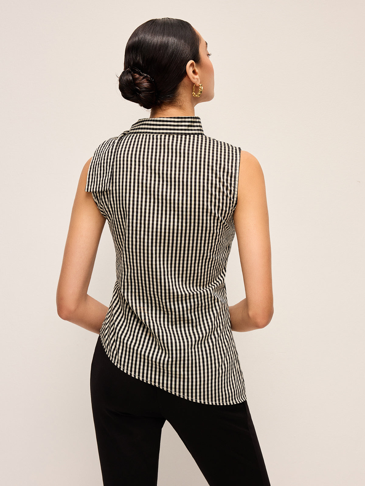 Haut boutonné asymétrique à carreaux vichy