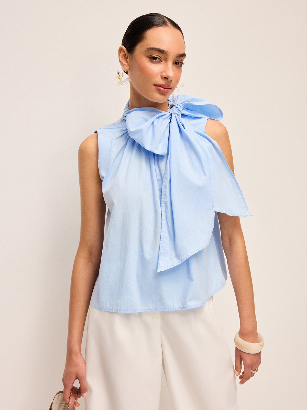 Oversized Bow Neck Sleeveless Top