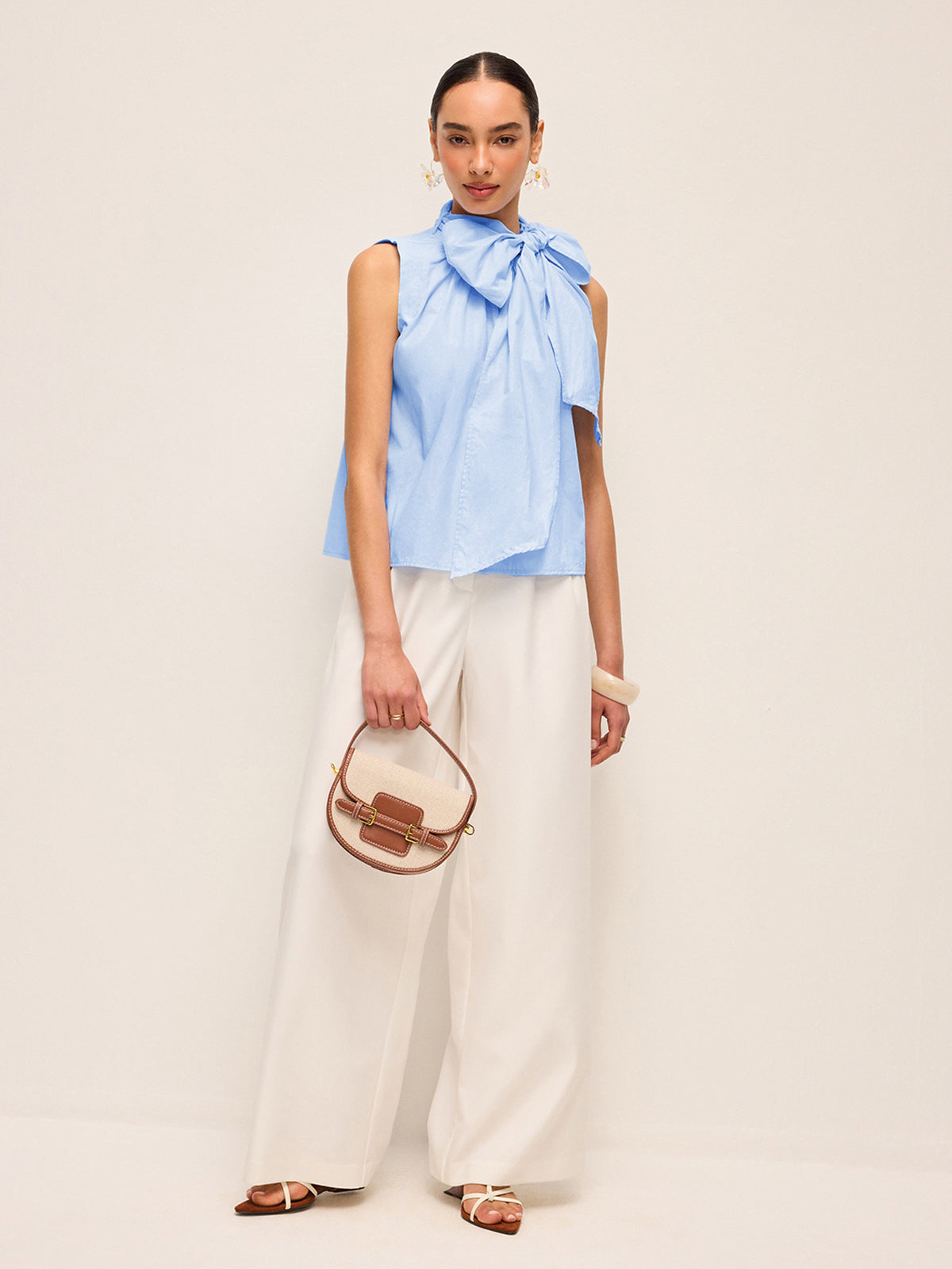 Oversized Bow Neck Sleeveless Top