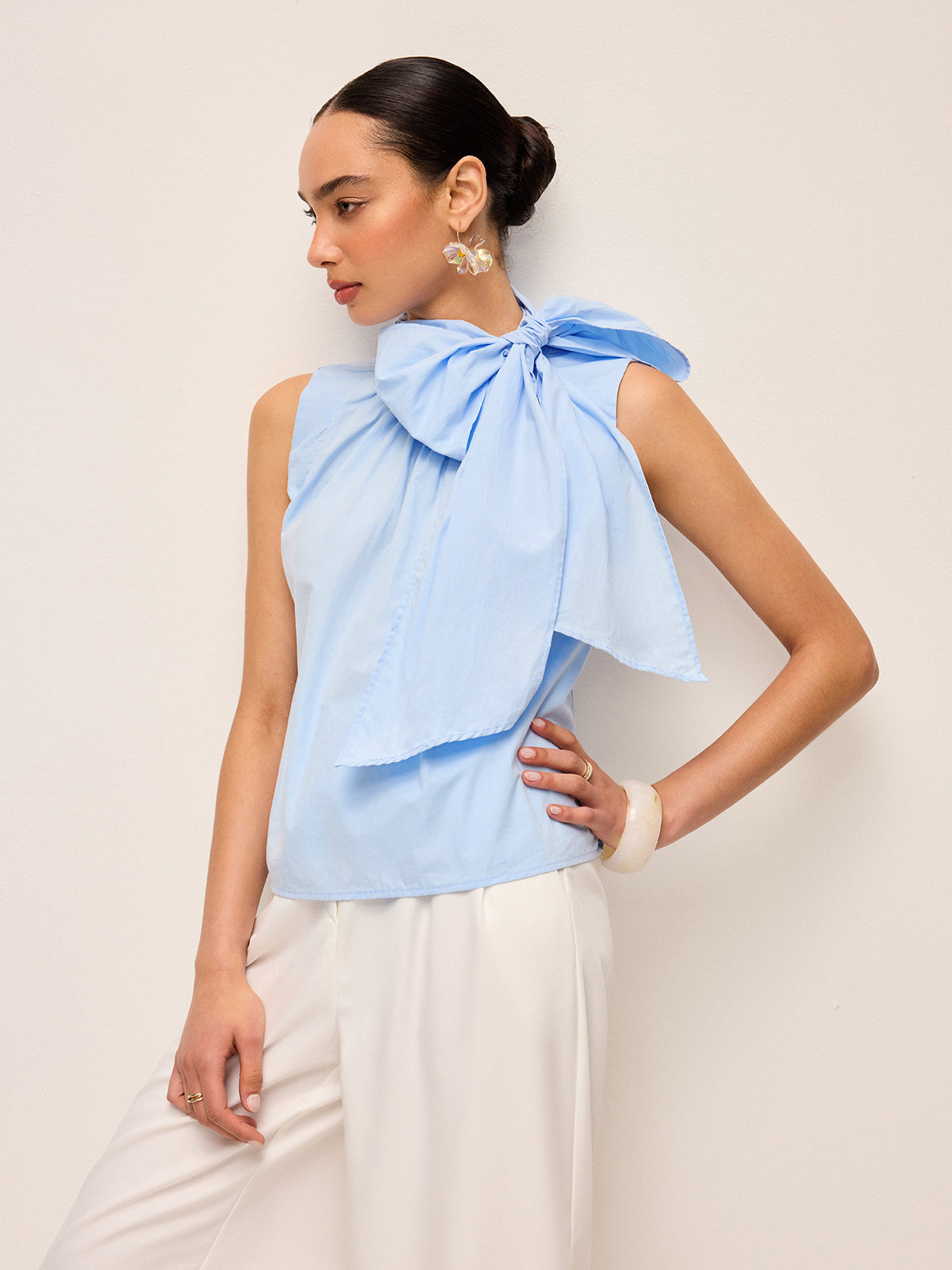 Oversized Bow Neck Sleeveless Top
