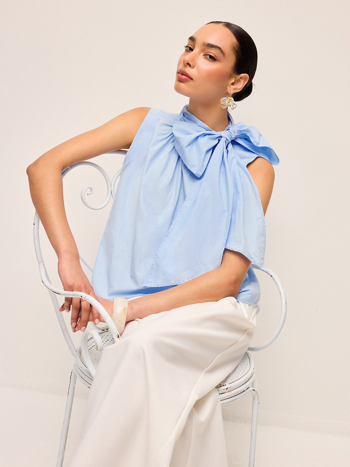 Oversized Bow Neck Sleeveless Top