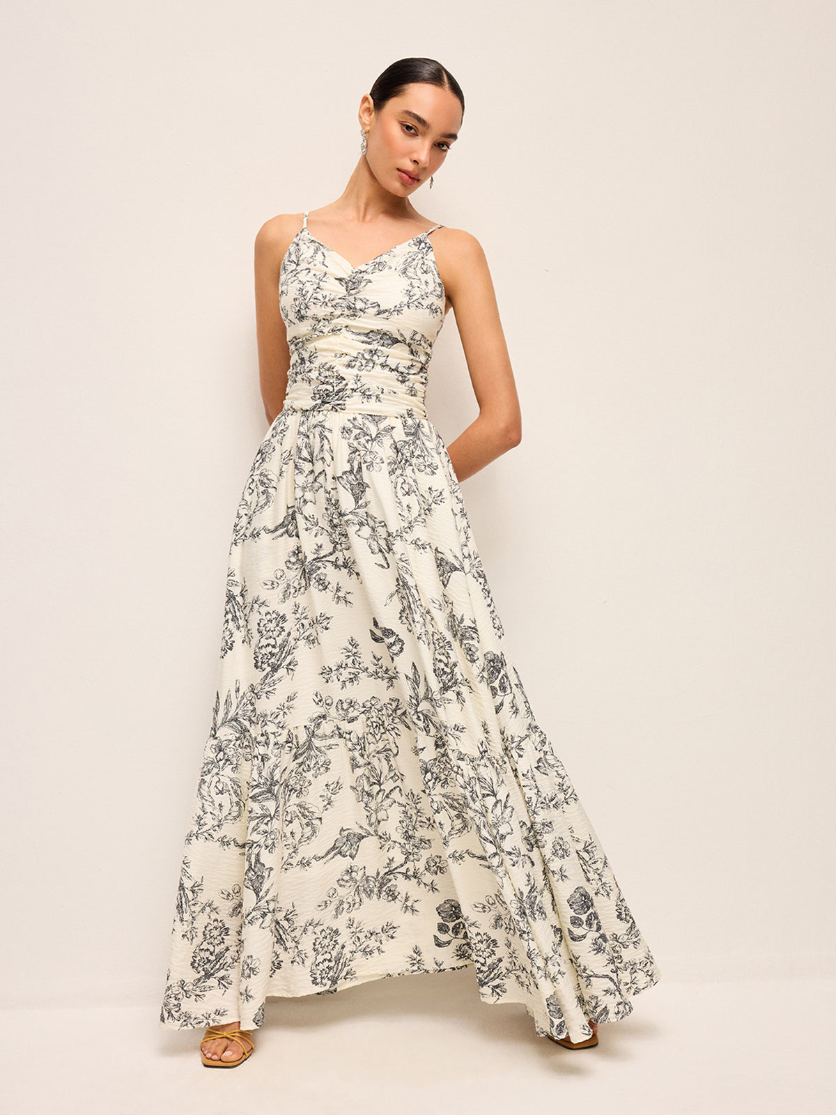 Robe caraco froncée à imprimé floral
