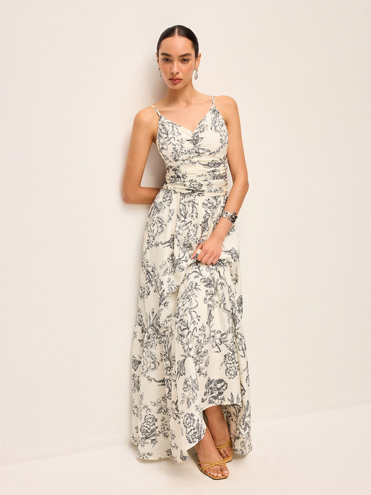 Robe caraco froncée à imprimé floral