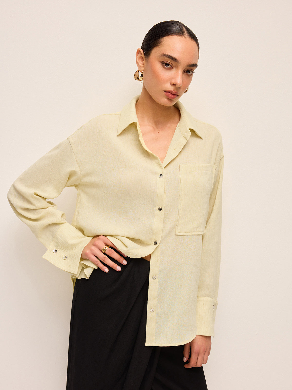 Semi-Sheer Long Sleeve Button-Up Shirt