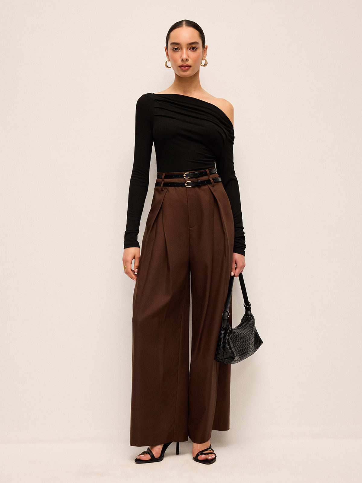 High-Waist Weithosen mit Doppelgürtel