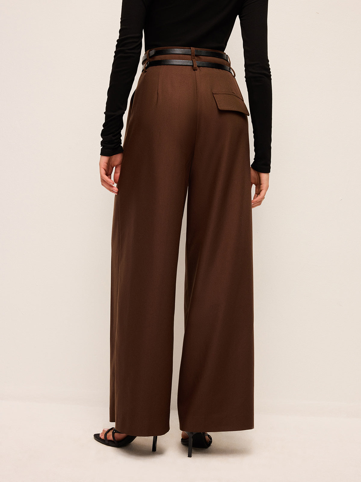 High-Waist Wide-Leg Pants With Double Belts