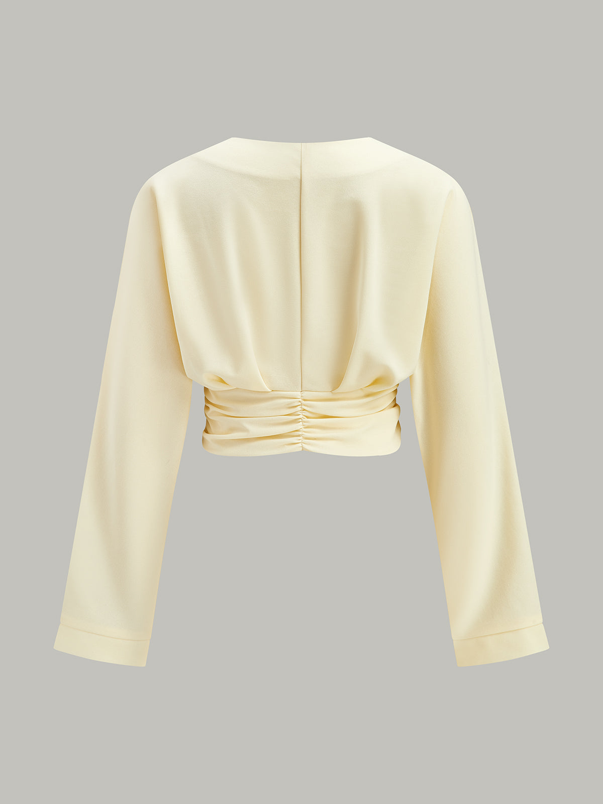 V-Neck Ruched Waist Decor Button Crop Blouse