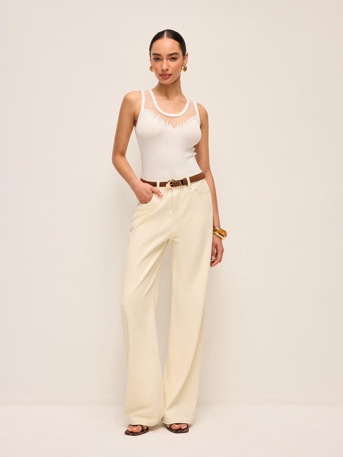 Sheer Mesh Detail Knit Top