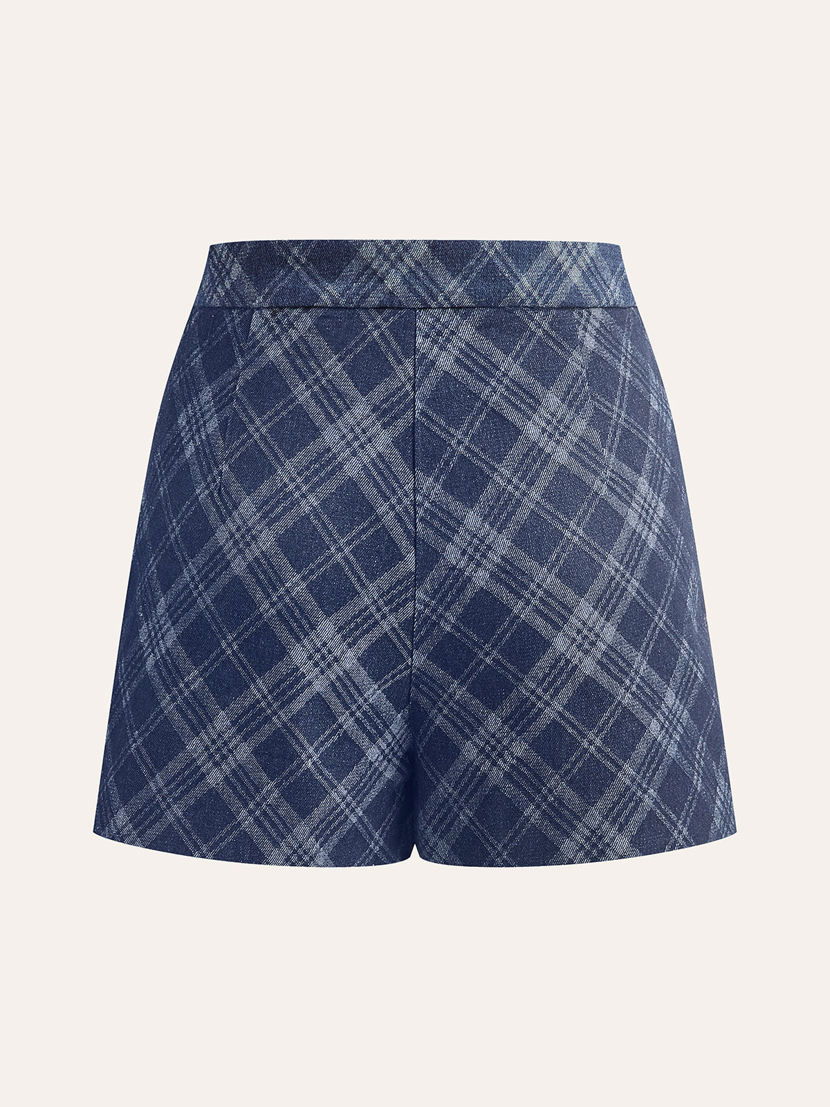 Short en jean taille mi-haute à carreaux