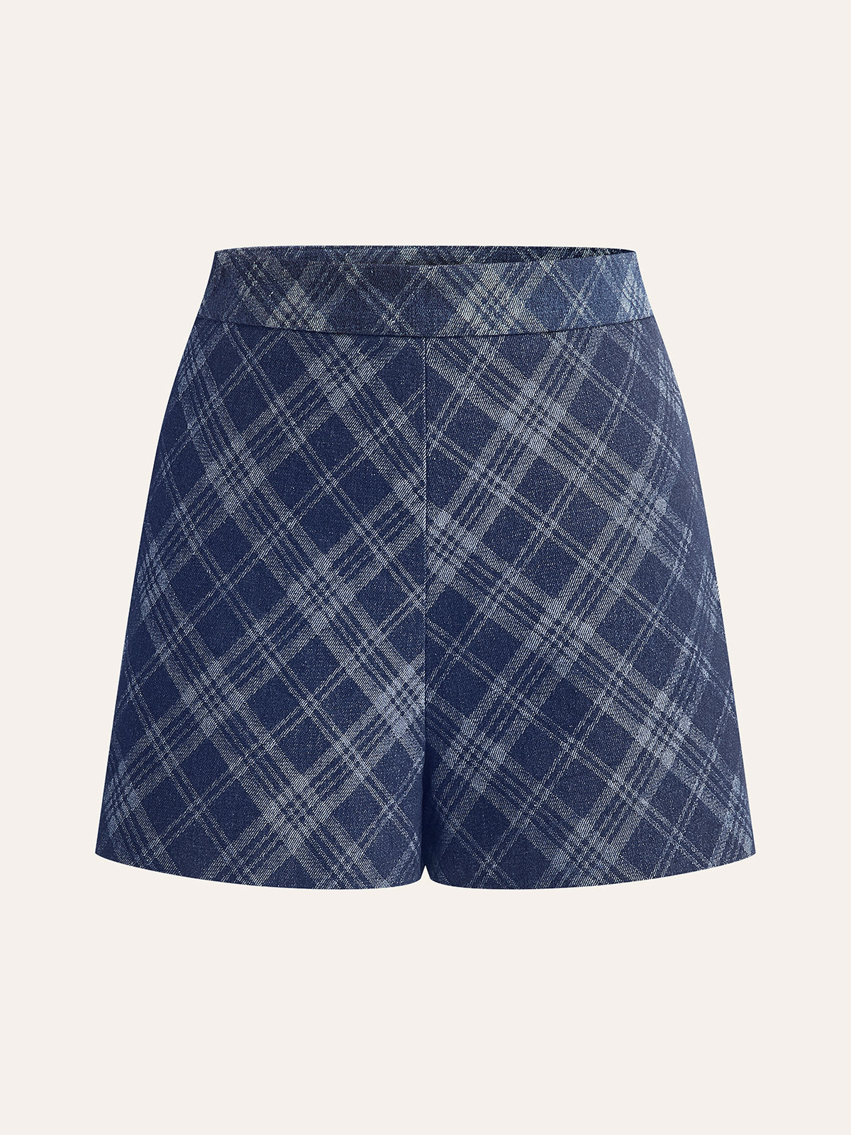Checkered Print Mid-Waist Denim Short