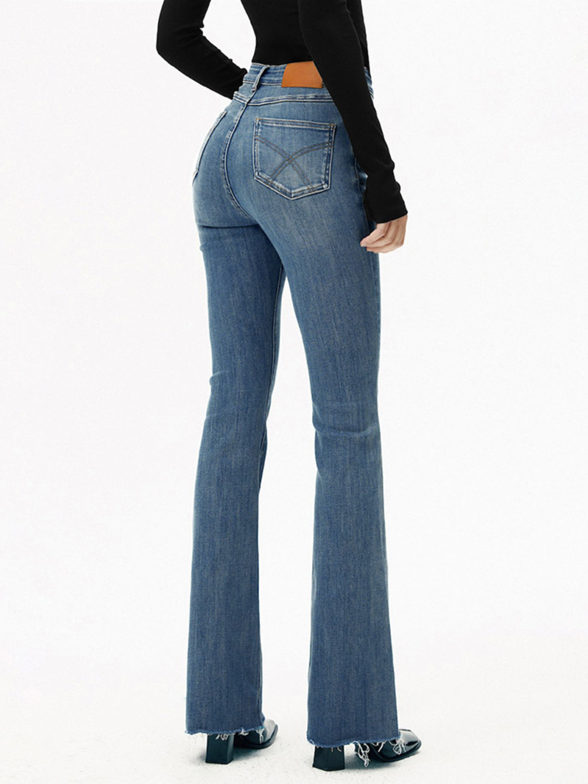 Jean bootcut taille haute en denim