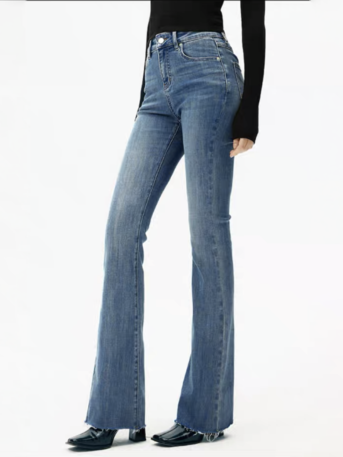 Jean bootcut taille haute en denim