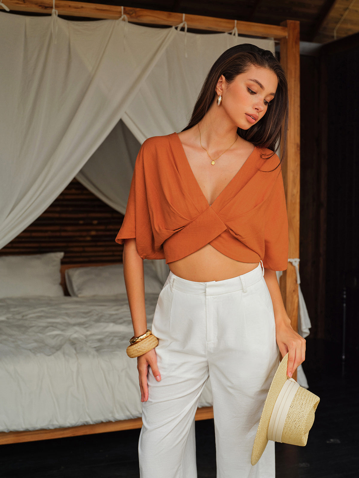 Chemisier croisé en coton et lin