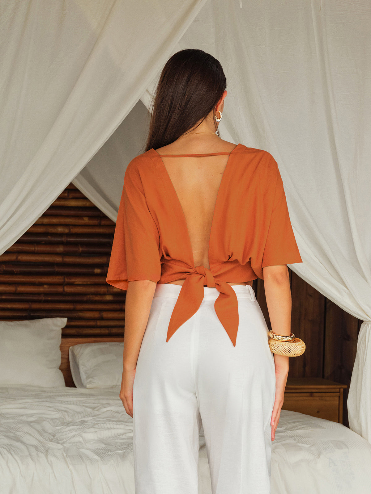 Chemisier croisé en coton et lin