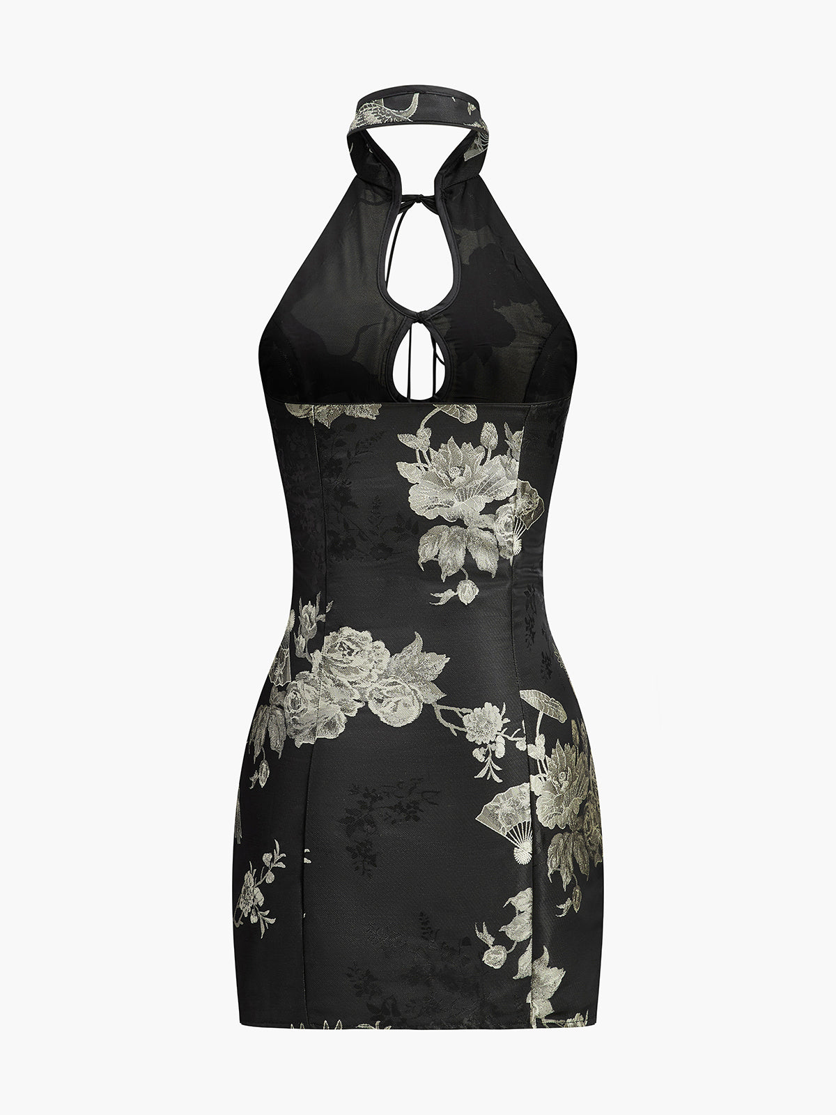 Floral Print Keyhole Detail Halter Dress