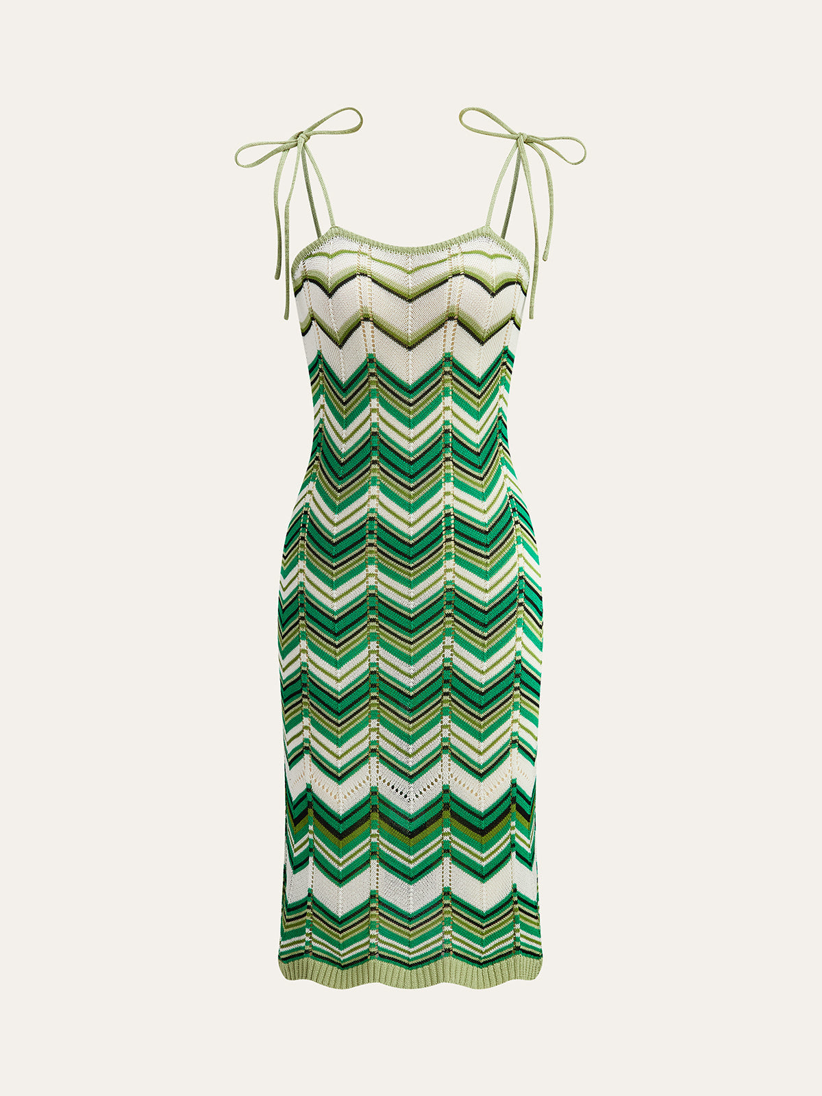 Chevron-Patterned Tie-Strap Knit Midi Dress
