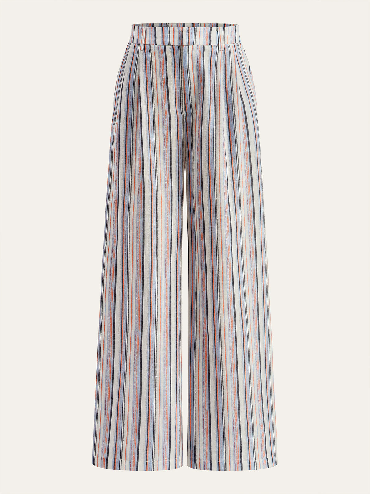 Breite Hose mit Streifenmuster, mittelhohem Bund, aus Leinen und Baumwolle