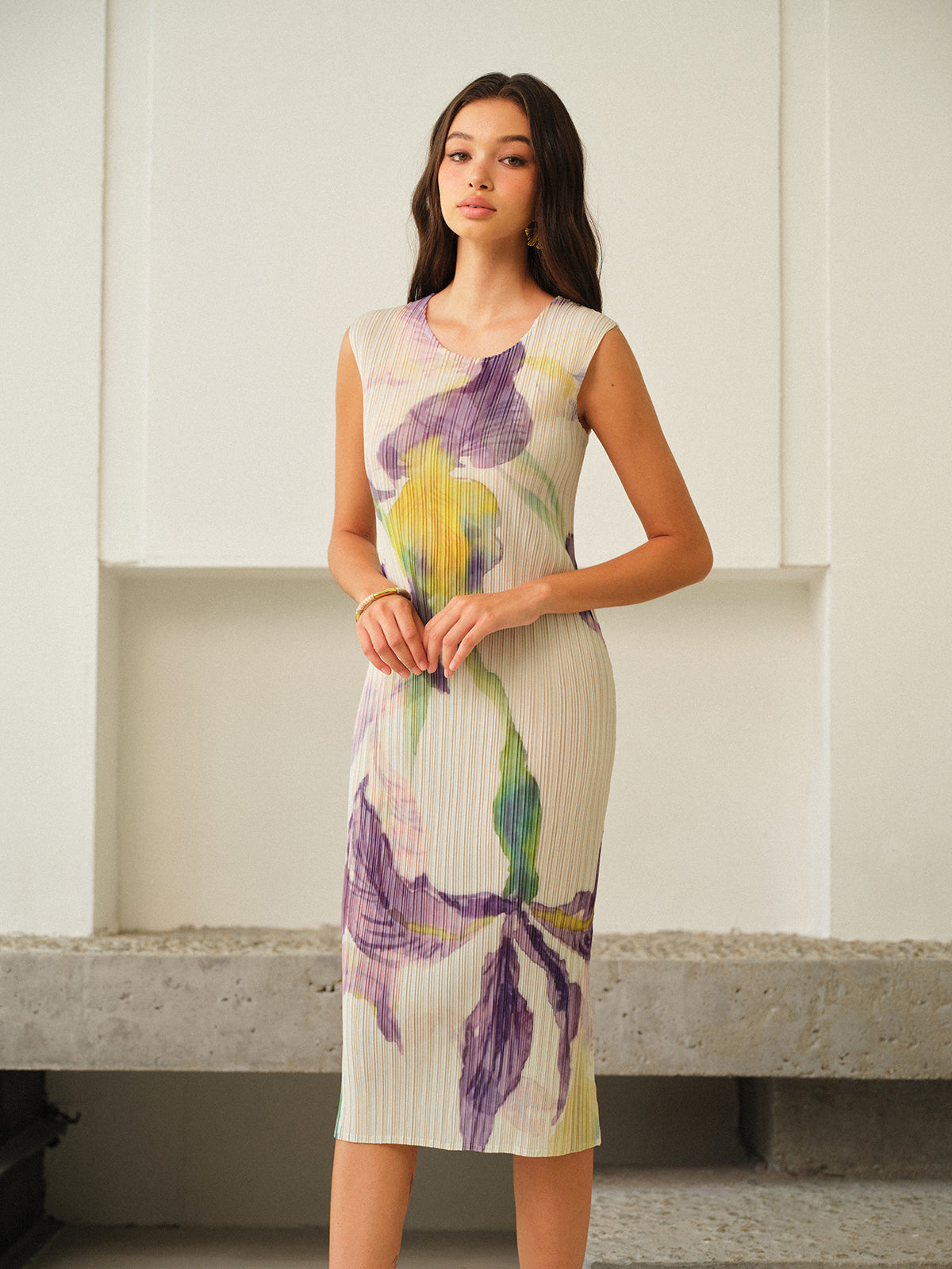 Robe sans manches à imprimé floral