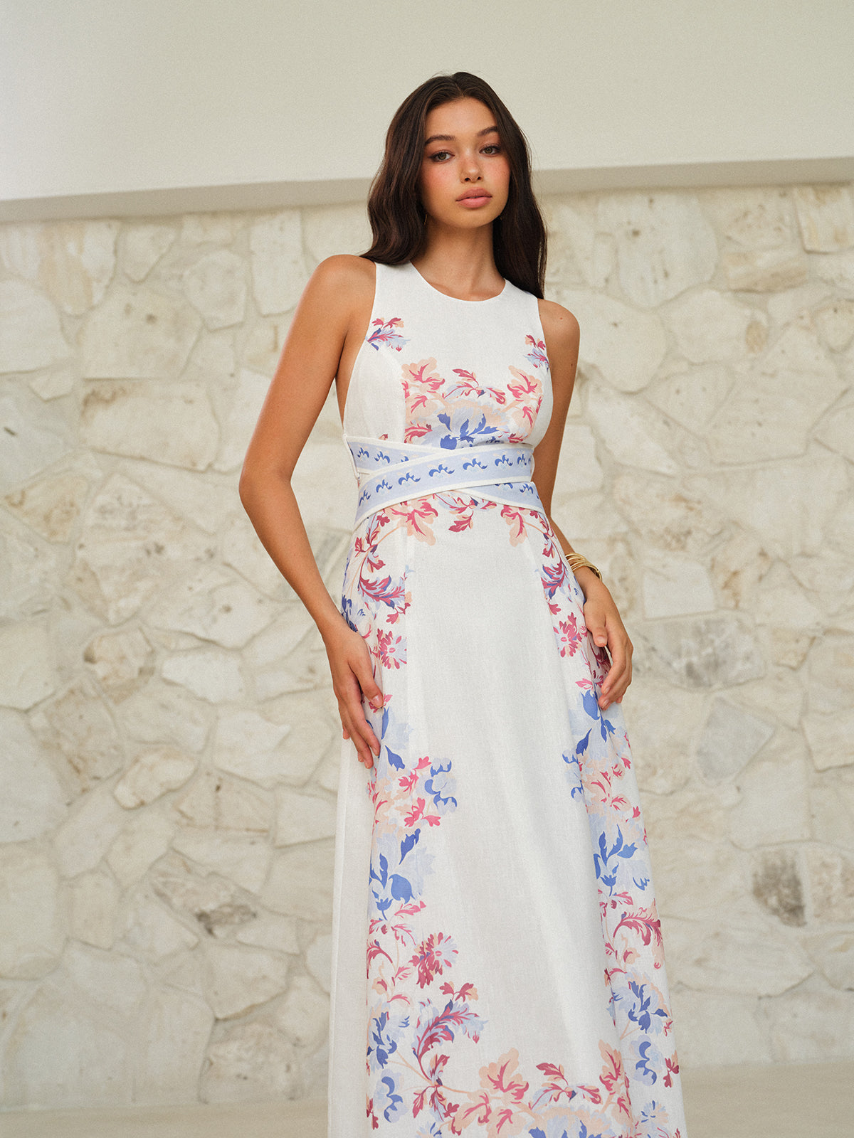 Sleeveless Floral Print Maxi Dress