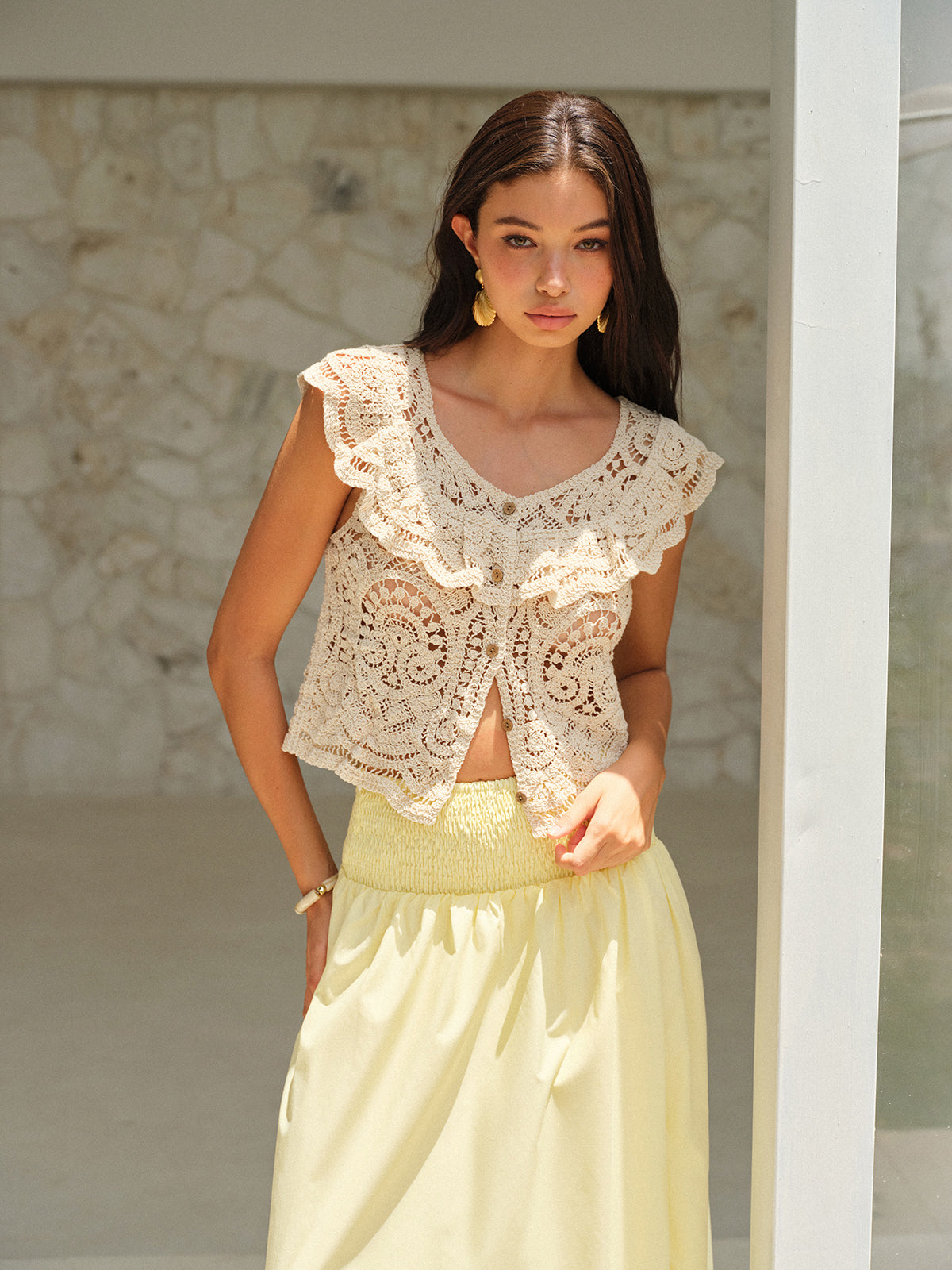 Gerüschtes Häkelspitzen-Croptop