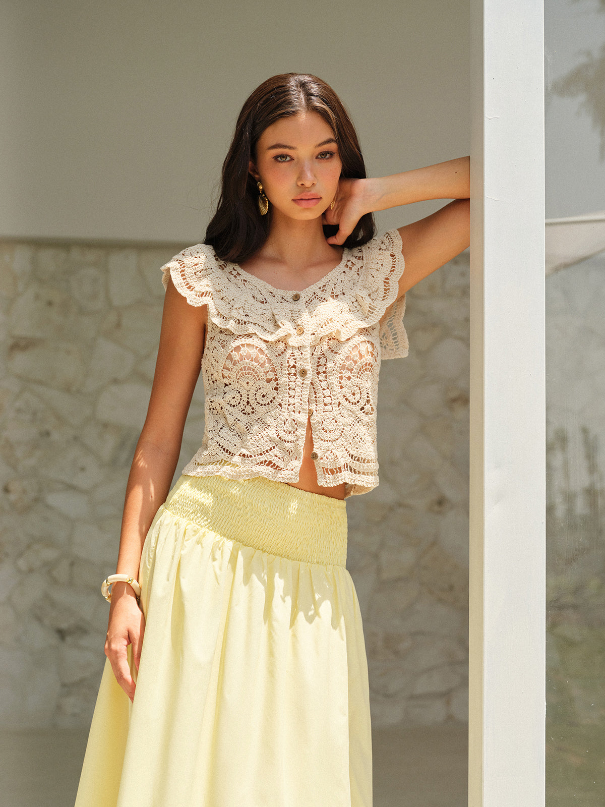 Gerüschtes Häkelspitzen-Croptop