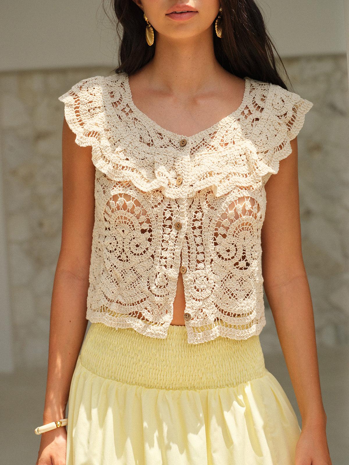 Gerüschtes Häkelspitzen-Croptop