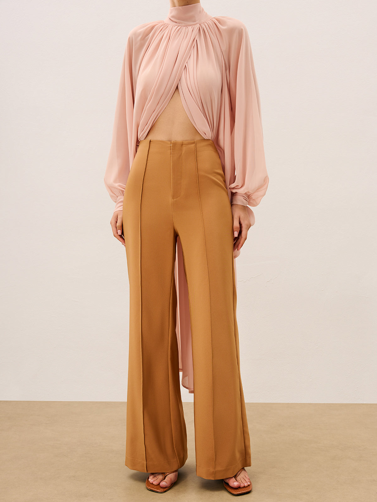 Trimmed Mid-Rise Wide-Leg Pants